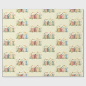 Boeken, bloemen, vlinder cadeaupapier (Vlak)