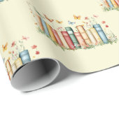 Boeken, bloemen, vlinder cadeaupapier (Rol Hoek)
