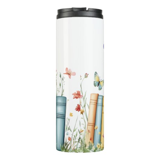 Boeken, bloemen, vlinders thermosbeker (Achterkant)