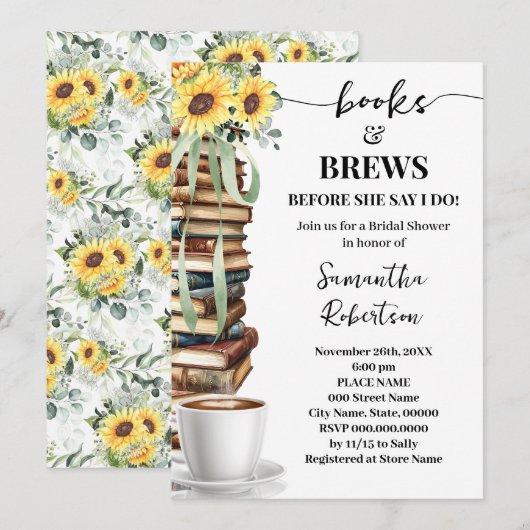 Boeken & Brouws Coffee Sunflowers Bruidsfeest Kaart (Voorkant / Achterkant)