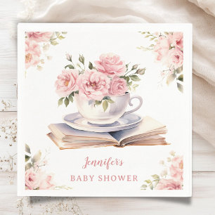 Boeken & Brunch Baby Shower Meisje Thee Roze Bloem Servet