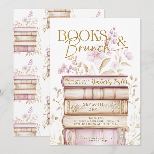 Boeken & Brunch Verhaal Boek Bruids Douche Uitnodi Kaart (Voorkant / Achterkant)