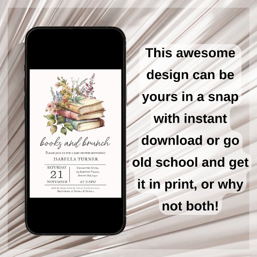 Boeken & Brunch Wildflower Baby shower Uitnodiging