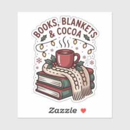 Boeken, dekens en cacaó gezellige feestdagen sticker