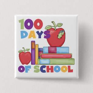 Boeken en appels 100 dagen schoolshirts vierkante button 5,1 cm