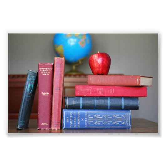  boeken en Apple voor de leraar Foto Afdruk (Voorkant)