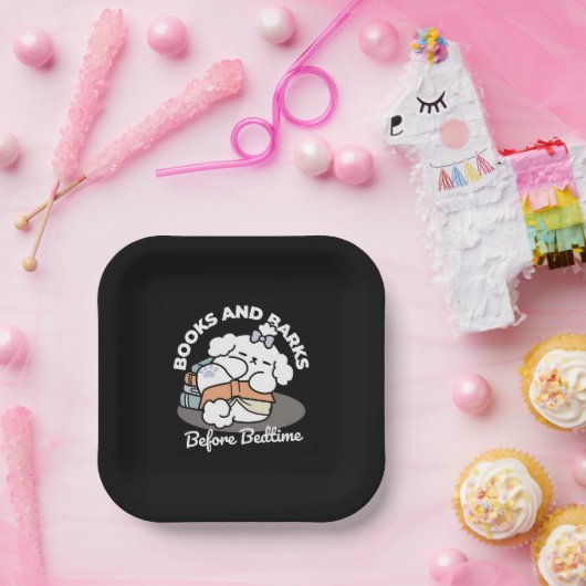 Boeken en blaffen - Schattige Sleepy Dog Reading D Papieren Bordje (Feest)