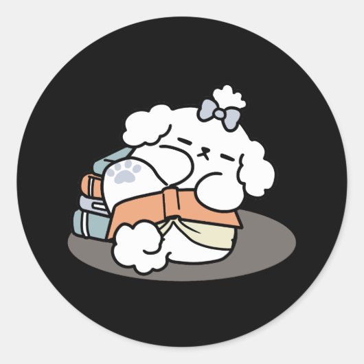 Boeken en blaffen - Schattige Sleepy Dog Reading D Ronde Sticker (Voorkant)