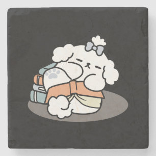 Boeken en blaffen - Schattige Sleepy Dog Reading D Stenen Onderzetter