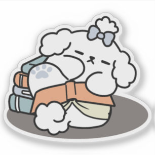Boeken en blaffen - Schattige Sleepy Dog Reading D Sticker
