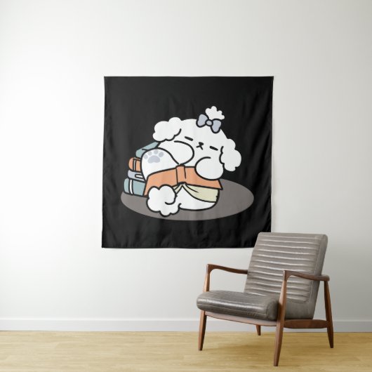 Boeken en blaffen - Schattige Sleepy Dog Reading D Wandkleed (In situ)