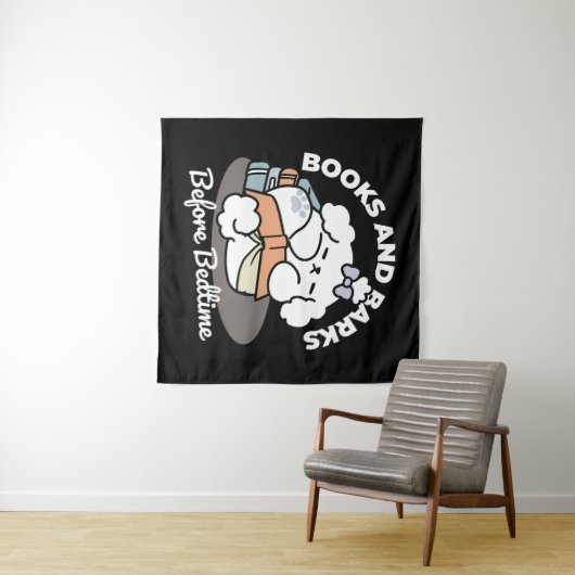 Boeken en blaffen - Schattige Sleepy Dog Reading D Wandkleed (In Situ (horizontaal))