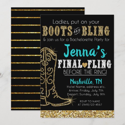 Boeken en Bling Country Western Nashville Party Kaart (Voorkant / Achterkant)