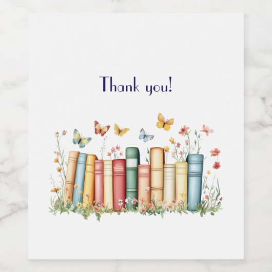 Boeken en bloemen bedankt wijn etiket (Enkel label)