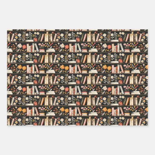 Boeken en bloemen cadeau Label Inpakpapier Vel (Voorkant 3)