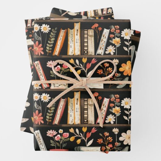 Boeken en bloemen cadeau Label Inpakpapier Vel (In situ)