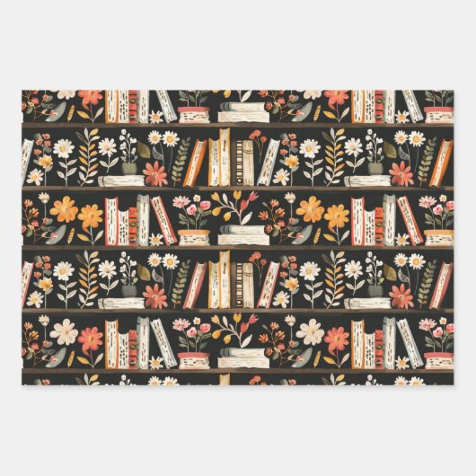 Boeken en bloemen cadeau Label Inpakpapier Vel (Voorkant)