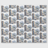 Boeken en bloemen cadeaupapier (Vlak)