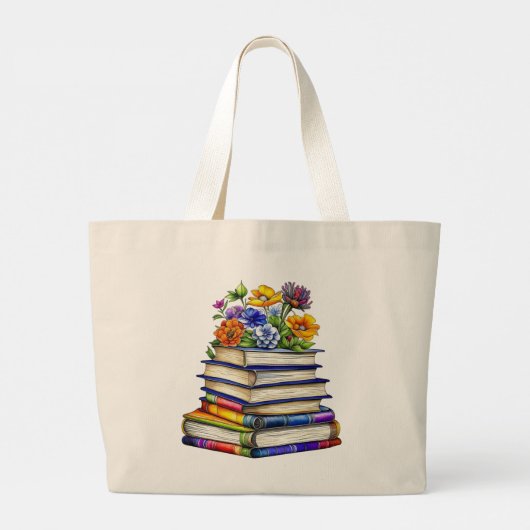   boeken en bloemen gepersonaliseerd grote tote bag (Achterkant)