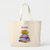   boeken en bloemen gepersonaliseerd grote tote bag (Voorkant)