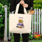   boeken en bloemen gepersonaliseerd grote tote bag