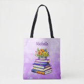   boeken en bloemen gepersonaliseerd tote bag (Voorkant)
