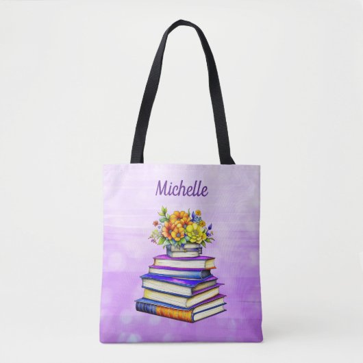 boeken en bloemen gepersonaliseerd tote bag (Voorkant)