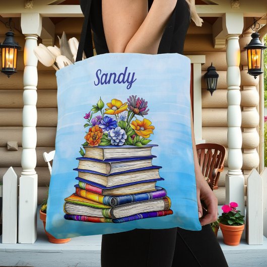 boeken en bloemen gepersonaliseerd tote bag