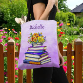 boeken en bloemen gepersonaliseerd tote bag