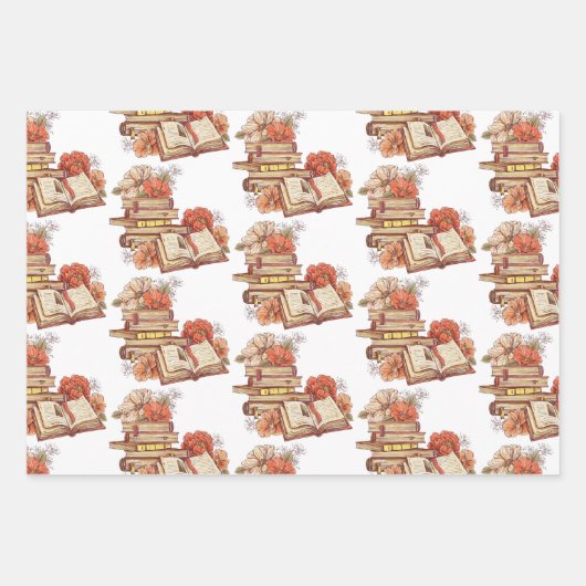Boeken en bloemen inpakpapier vel (Voorkant 2)