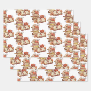 Boeken en bloemen inpakpapier vel