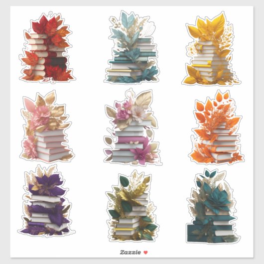 Boeken en bloemen sticker (Vel)