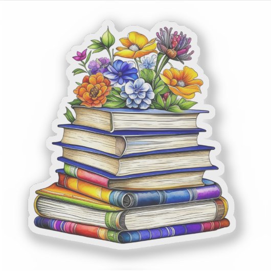   boeken en bloemen sticker (Voorkant)