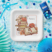 Boeken en Bloemen Vierkant Papieren Bordje (Feest)
