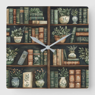 Boeken en bloemen wandklok