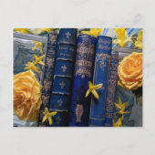 Boeken en bloesems (blauw en geel) briefkaart (Voorkant)