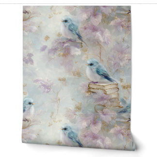 boeken en bluebirds behang