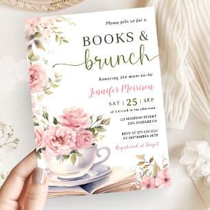 Boeken en Brunch Baby Shower Meisje Roze Bloemen Kaart