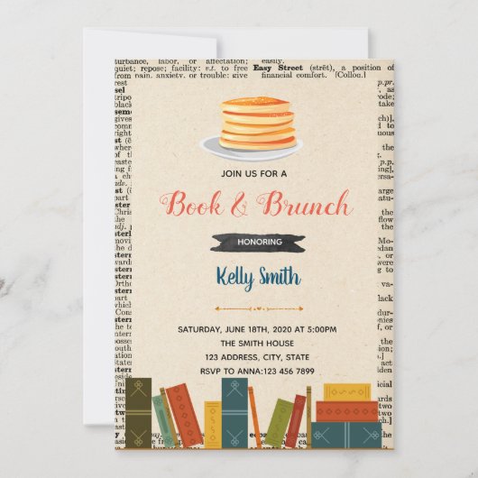 Boeken en brunch feest uitnodiging (Voorkant)