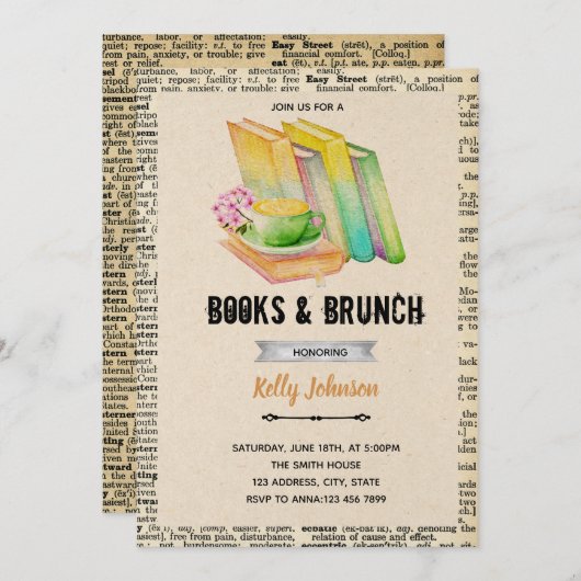 Boeken en brunch feest uitnodiging (Voorkant / Achterkant)