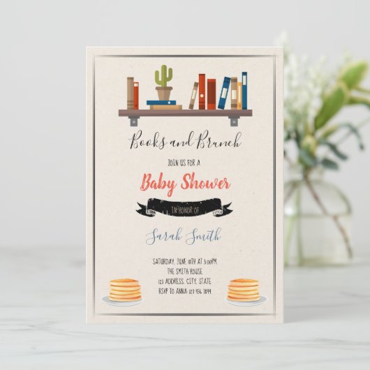 Boeken en brunch showerfeest thema kaart (Staand voorkant)