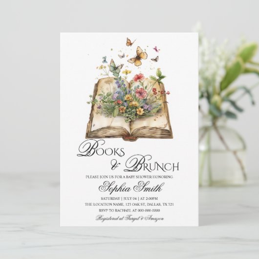 Boeken en Brunch Storybook Baby shower Invitation Kaart (Staand voorkant)