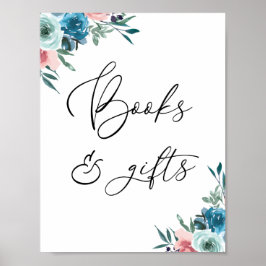 Boeken en cadeaubonnen Roze en Blauwe Floral Sign Poster