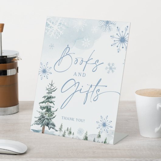 Boeken en cadeaubord, winterbord voor baby shower reclamebord met voetstuk (Insitu)