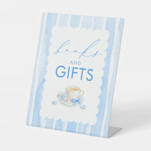 Boeken en cadeaus Blauwe jongens baby shower tafel Reclamebord Met Voetstuk