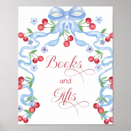 Boeken en cadeaus Cherry op de top Blue Bow Poster (Voorkant)