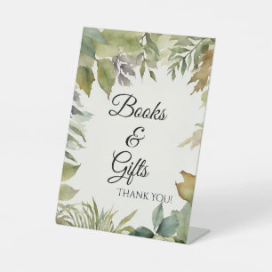 Boeken en cadeaus feest reclamebord met voetstuk