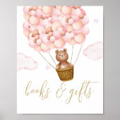 Boeken en cadeaus teddybeer roze babyshower bord poster (Voorkant)