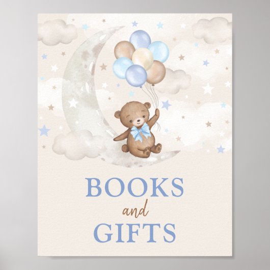 Boeken en cadeautjes Moon Teddy Bear Blue Brown-ba Poster (Voorkant)