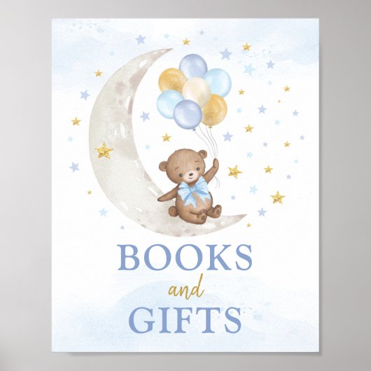 Boeken en cadeautjes Moon Teddy Bear Blue Gold-bal Poster (Voorkant)